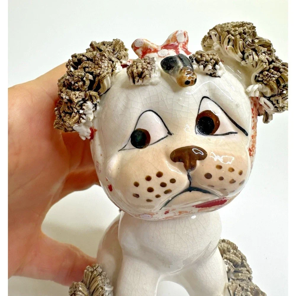 Lefton Spaghetti Ceramic Dog Vintage Set 2 Bee Toothache Boo Boo Tail Set 2